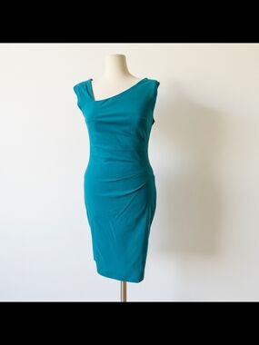 NWOT MUXXN Teal Asymmetric Neck Sleeveless Midi Dress Size L